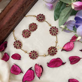 Vriksham Designer Red Floral With Gold Tone Chain Neckpiece-G20393
